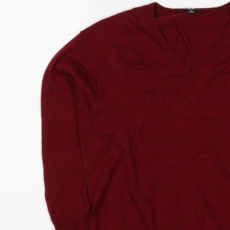 Uniqlo Women’s Red M 100% Wool V-Neck Long Sleeve Pullover Jumper