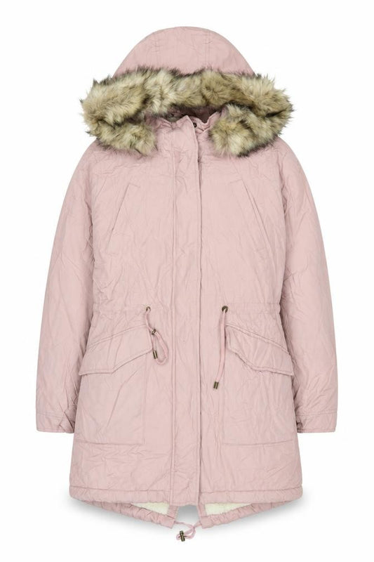 Marks and Spencer Women Pink UK 16 Faux Fur Trim Hooded Parka Coat