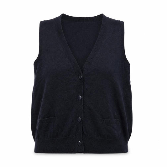 Topshop Women Navy UK 12 Sleeveless V-Neck Button Knit Vest Cardigan
