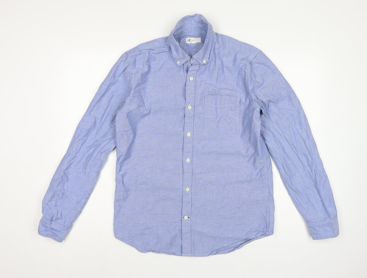 Gap Men Blue M Slim Fit Cotton Button-Down Long Sleeve Shirt