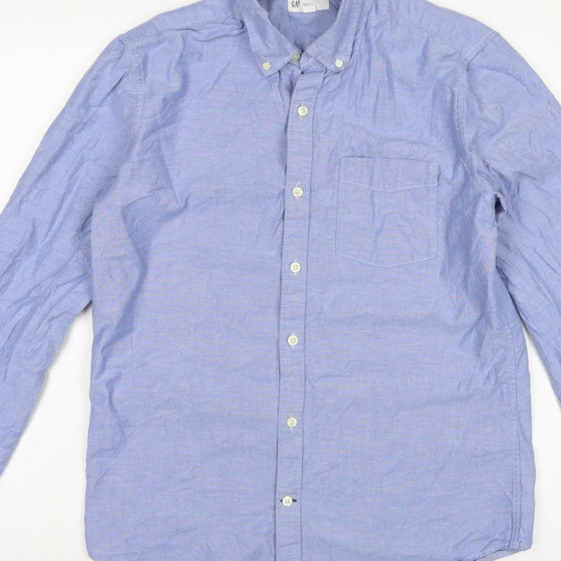Gap Men Blue M Slim Fit Cotton Button-Down Long Sleeve Shirt
