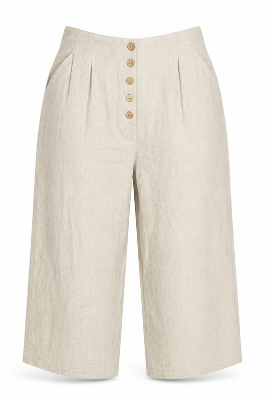 Topshop Women Beige UK 12 Cropped Wide Leg Linen Blend Trousers