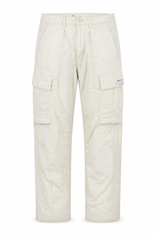 Zara Women Beige Size 12 Cargo Straight Leg Cotton Stretch Trousers