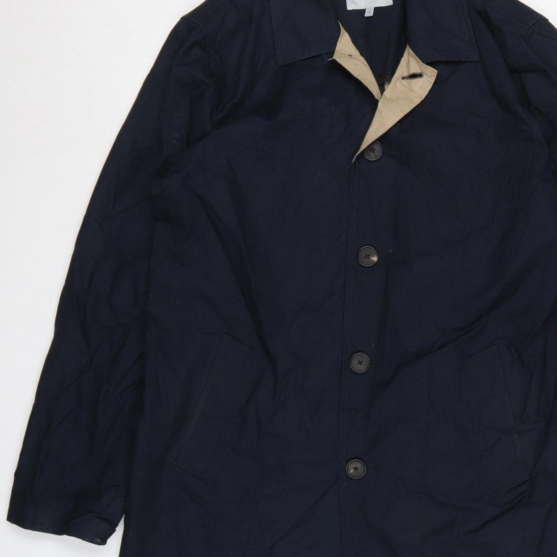 Jigsaw Men’s Navy Blue L Reversible Long Trench Coat Buttoned