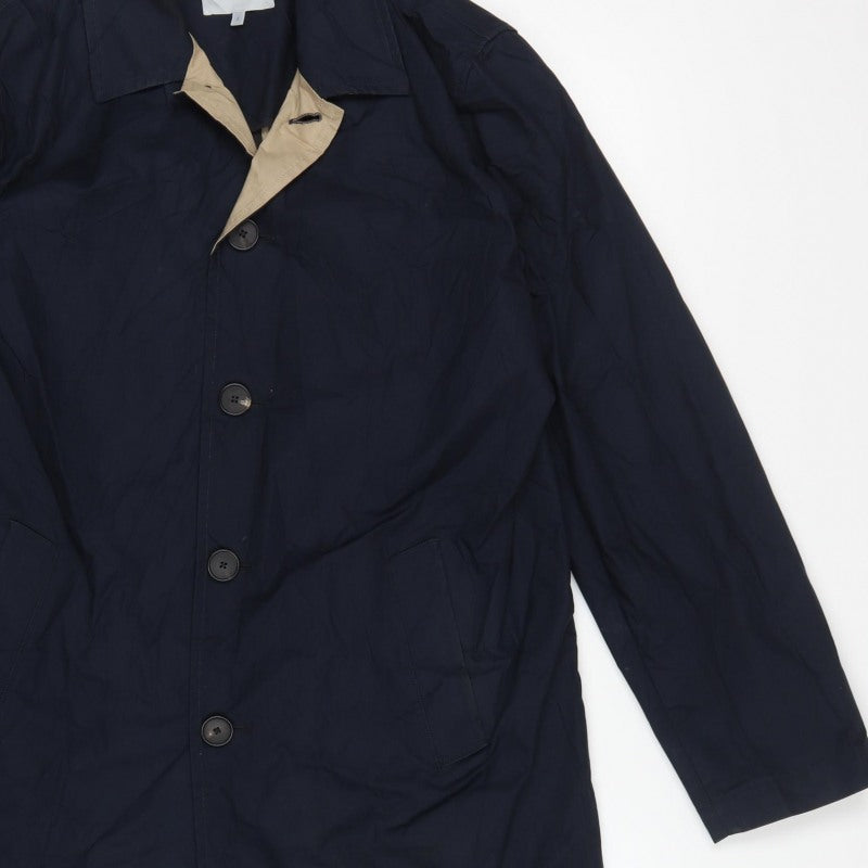 Jigsaw Men’s Navy Blue L Reversible Long Trench Coat Buttoned