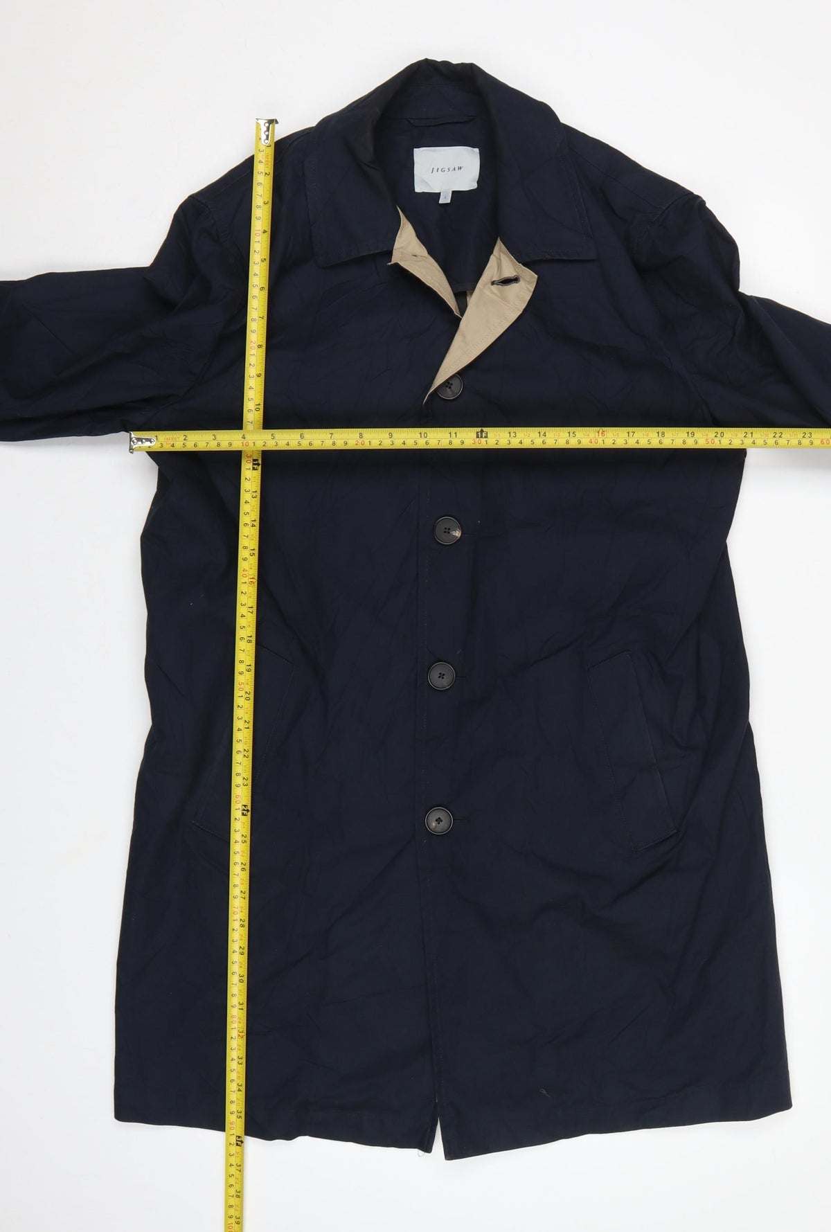 Jigsaw Men’s Navy Blue L Reversible Long Trench Coat Buttoned