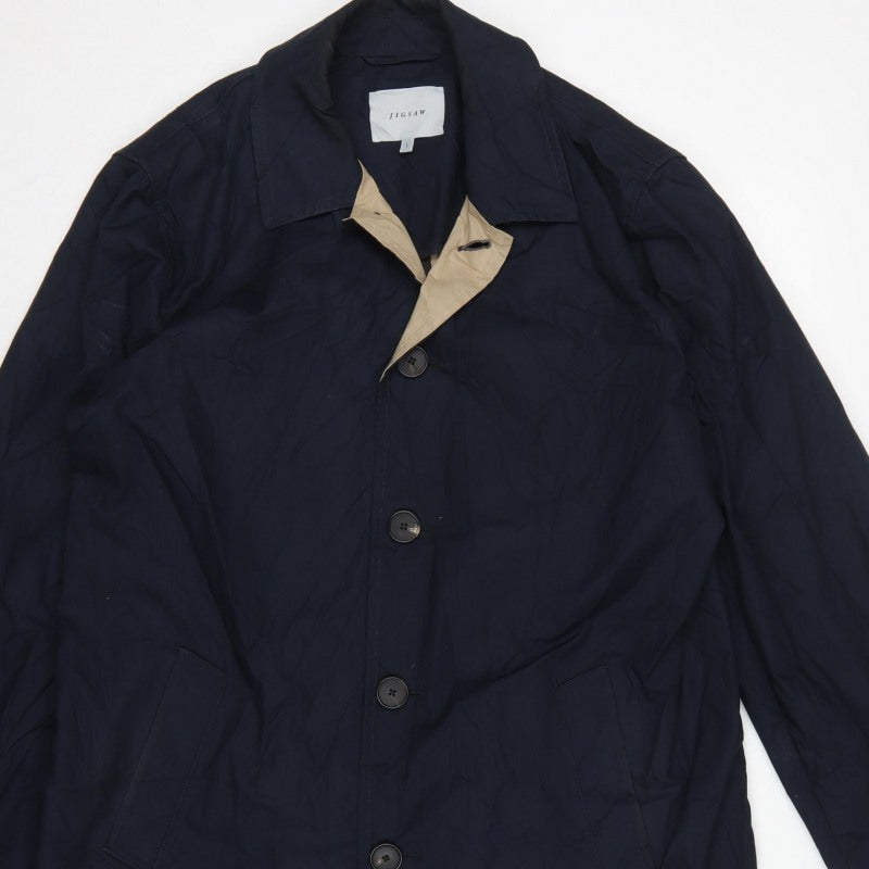 Jigsaw Men’s Navy Blue L Reversible Long Trench Coat Buttoned