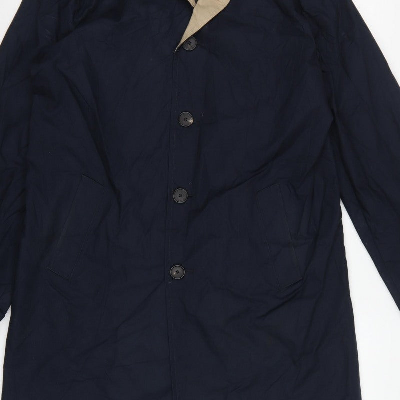 Jigsaw Men’s Navy Blue L Reversible Long Trench Coat Buttoned