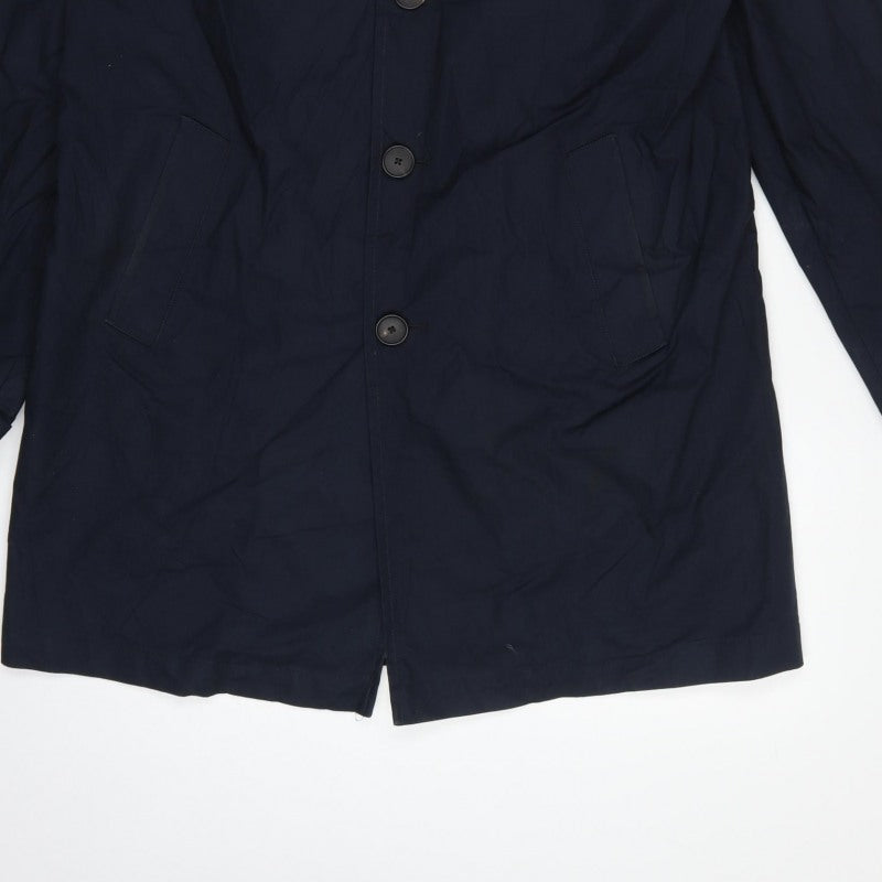 Jigsaw Men’s Navy Blue L Reversible Long Trench Coat Buttoned