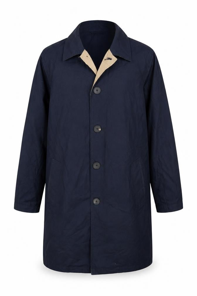 Jigsaw Men’s Navy Blue L Reversible Long Trench Coat Buttoned