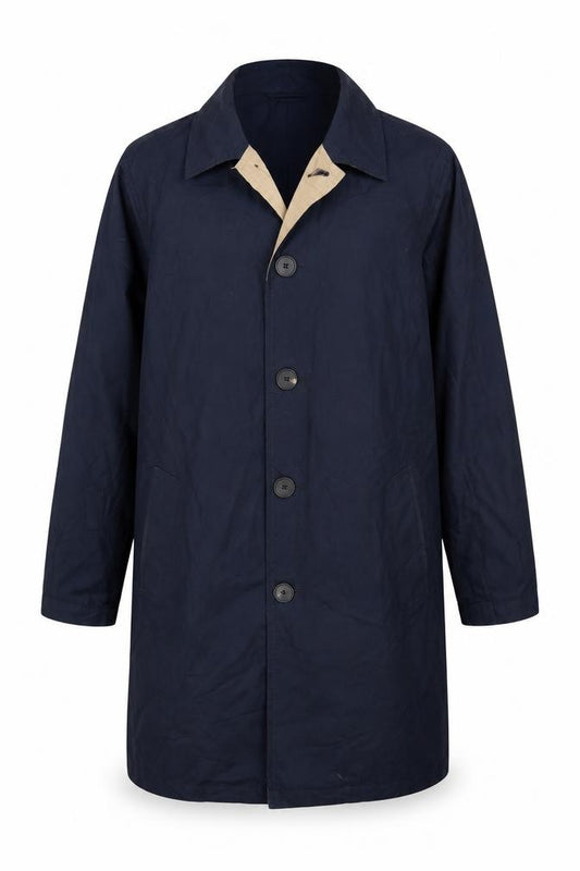 Jigsaw Men’s Navy Blue L Reversible Long Trench Coat Buttoned