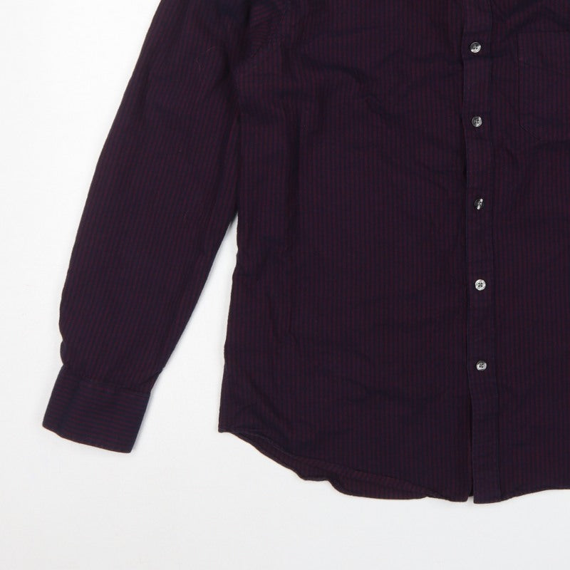 Marks and Spencer Men Blue Burgundy M Striped Cotton Button-Down Shirt