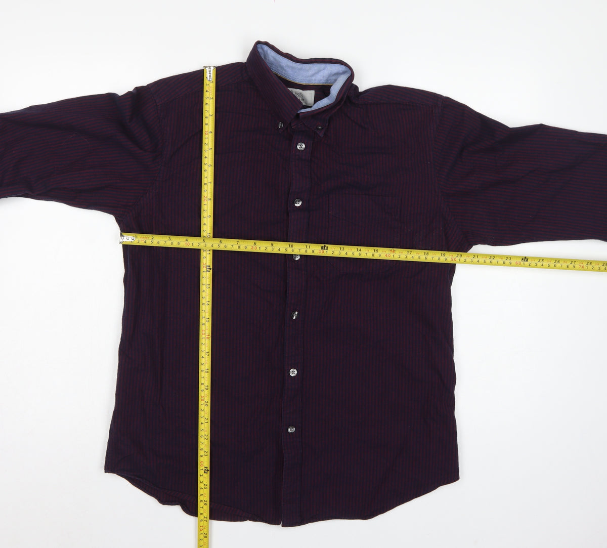 Marks and Spencer Men Blue Burgundy M Striped Cotton Button-Down Shirt