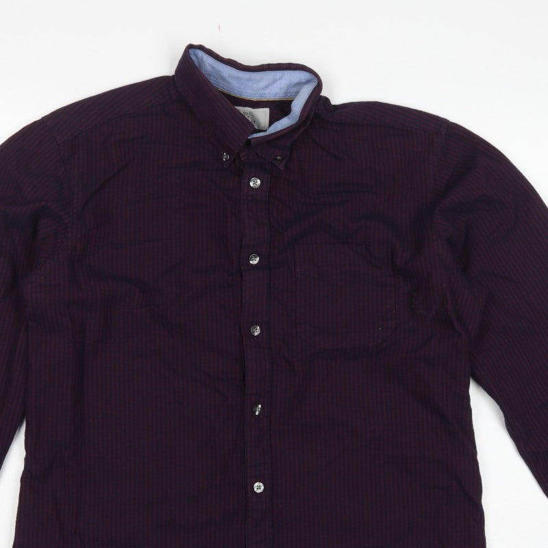 Marks and Spencer Men Blue Burgundy M Striped Cotton Button-Down Shirt