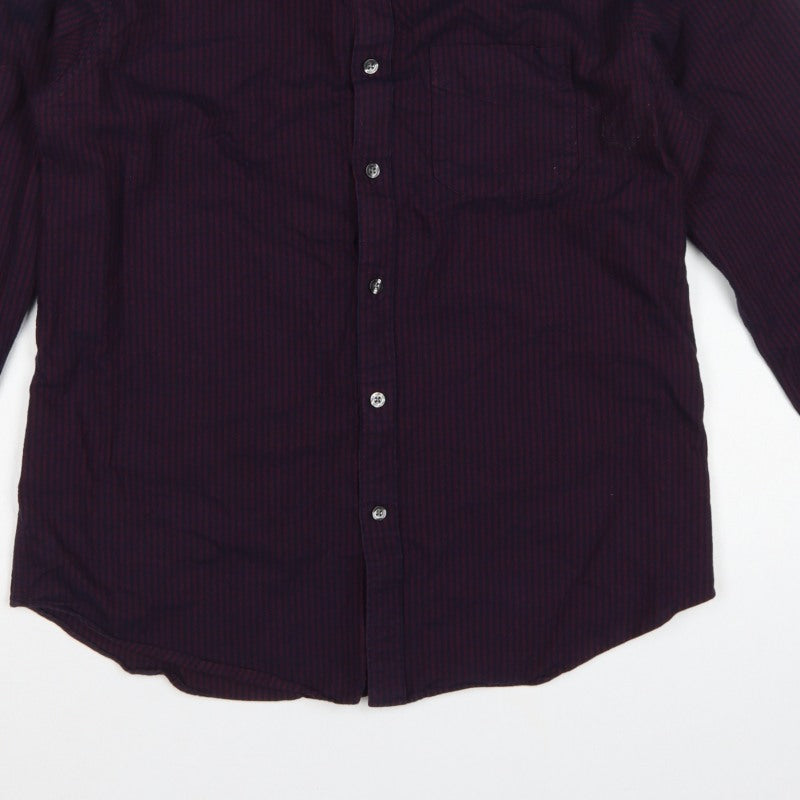Marks and Spencer Men Blue Burgundy M Striped Cotton Button-Down Shirt