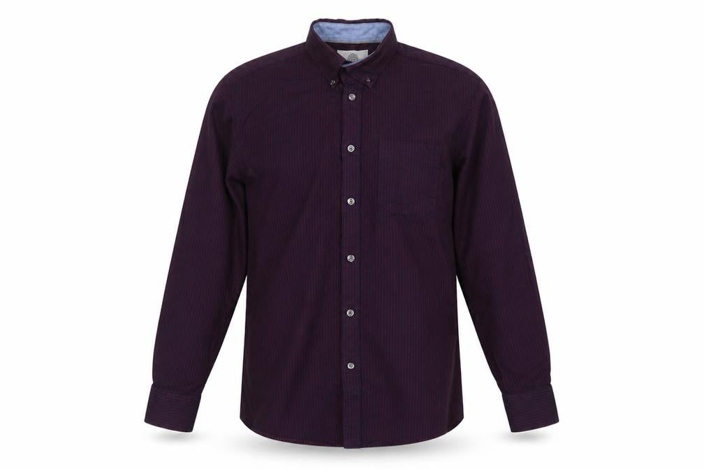 Marks and Spencer Men Blue Burgundy M Striped Cotton Button-Down Shirt