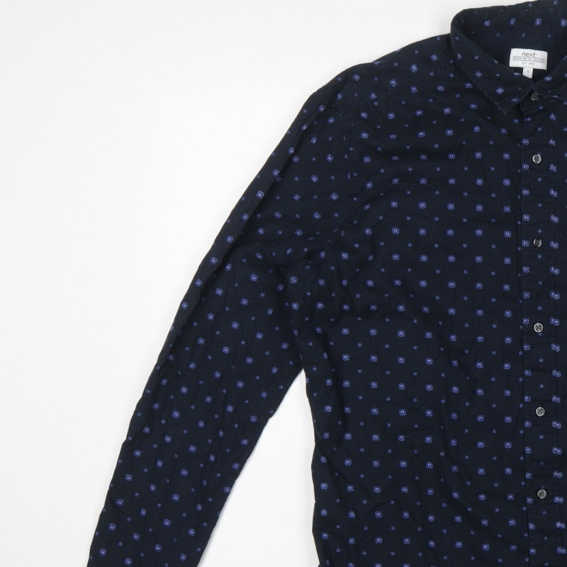 Next Men's Blue L Geometric Cotton Button-Down Long Sleeve Shirt