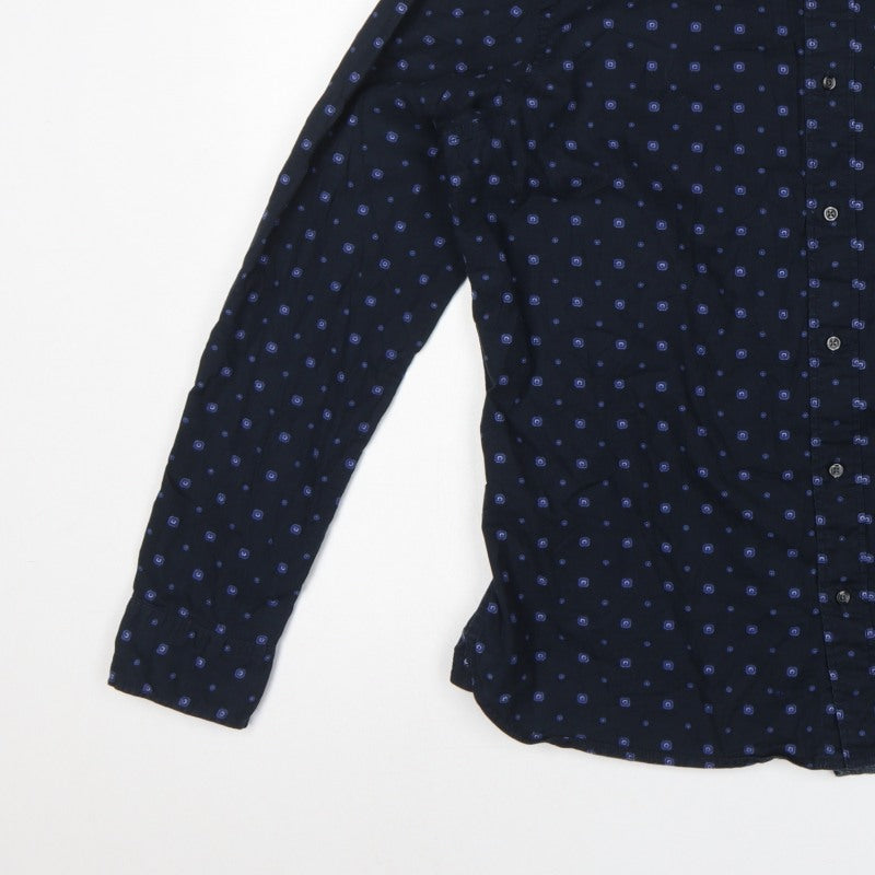 Next Men's Blue L Geometric Cotton Button-Down Long Sleeve Shirt