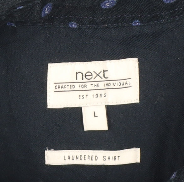 Next Men's Blue L Geometric Cotton Button-Down Long Sleeve Shirt