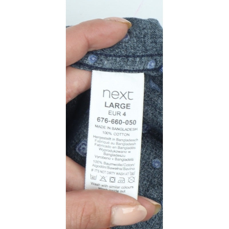 Next Men's Blue L Geometric Cotton Button-Down Long Sleeve Shirt
