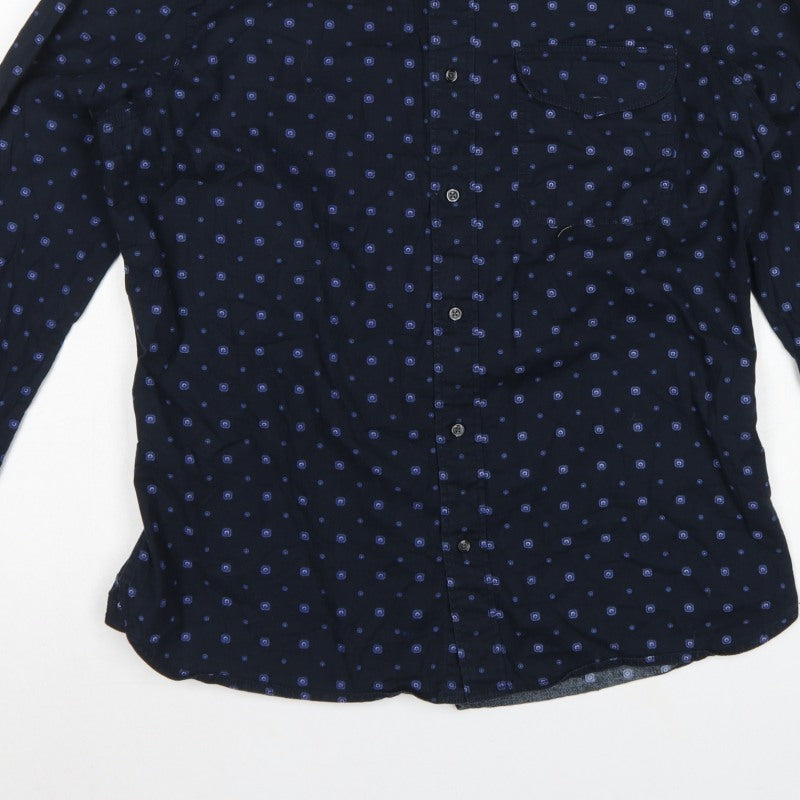 Next Men's Blue L Geometric Cotton Button-Down Long Sleeve Shirt