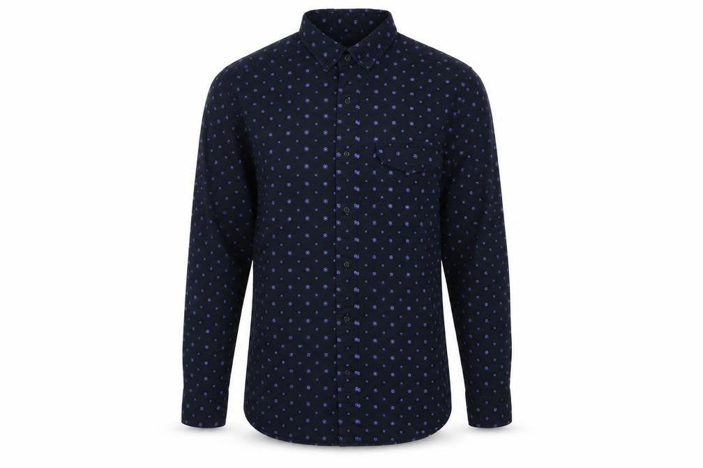 Next Men's Blue L Geometric Cotton Button-Down Long Sleeve Shirt