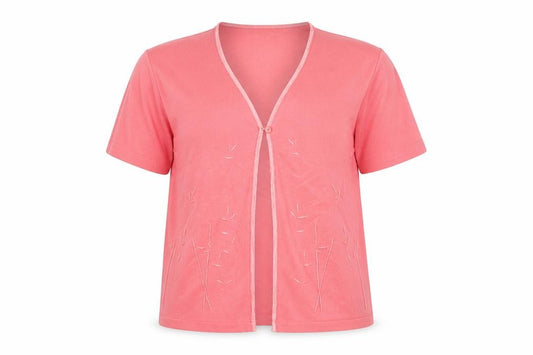 Isabelle Women’s Pink M Short Sleeve V-Neck Button Cardigan Knit