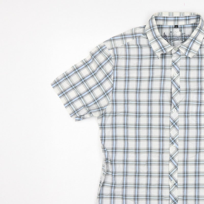 Bullberry Men White Blue Plaid M Short Sleeve Button-Down Shirt