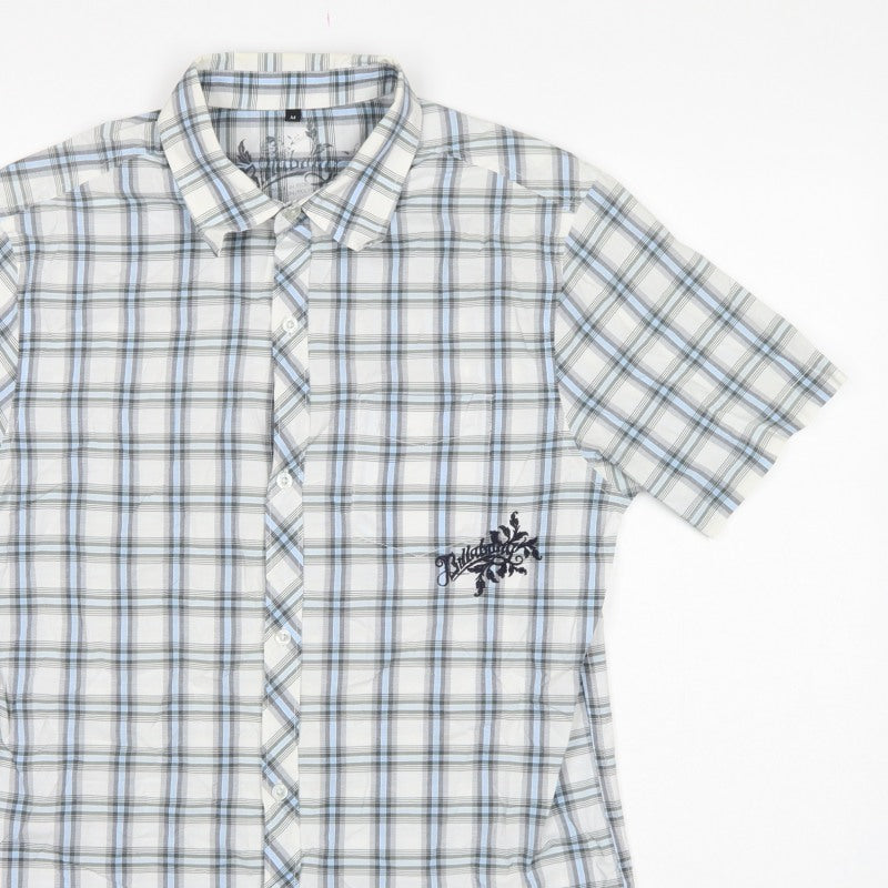 Bullberry Men White Blue Plaid M Short Sleeve Button-Down Shirt