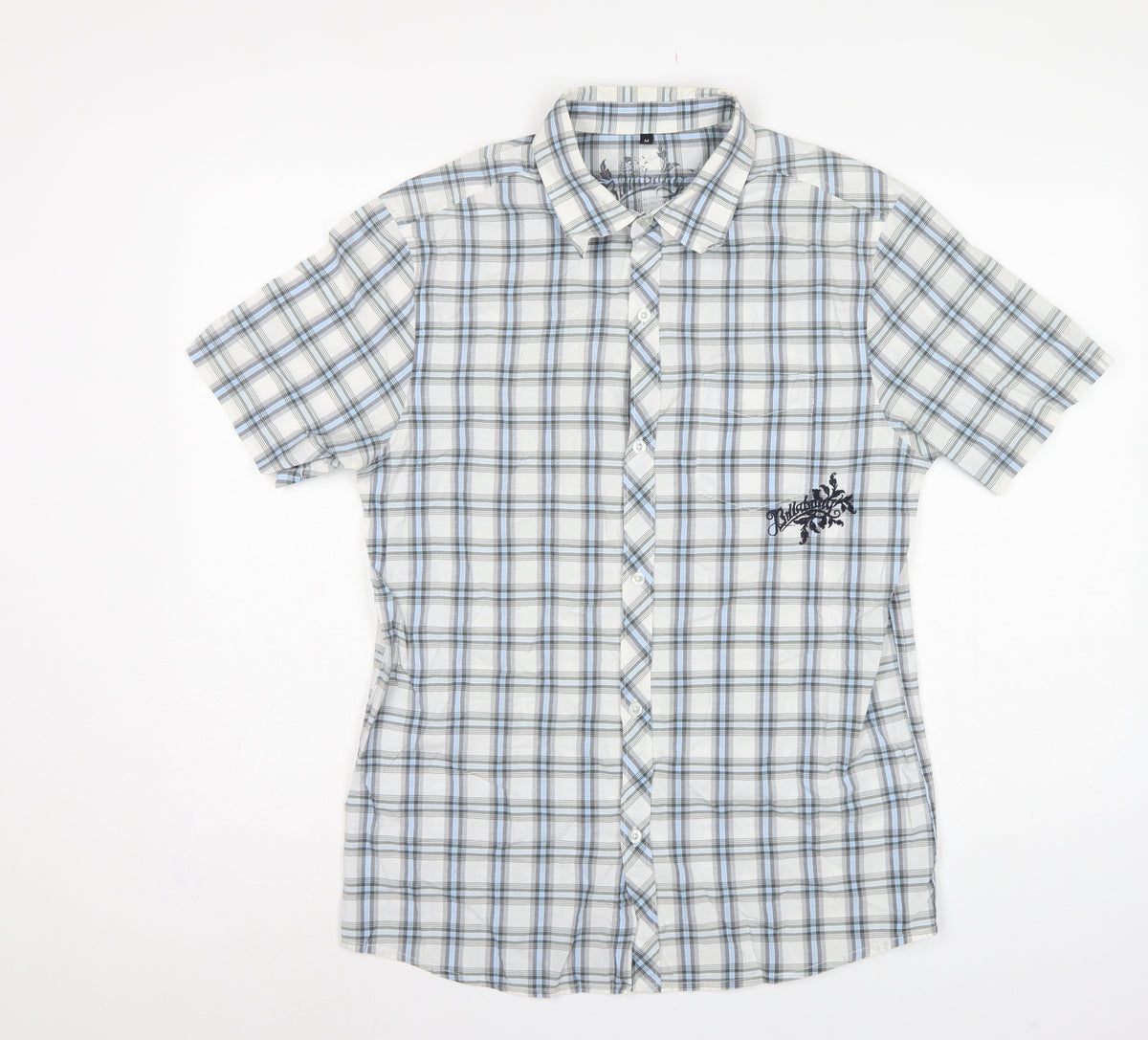 Bullberry Men White Blue Plaid M Short Sleeve Button-Down Shirt