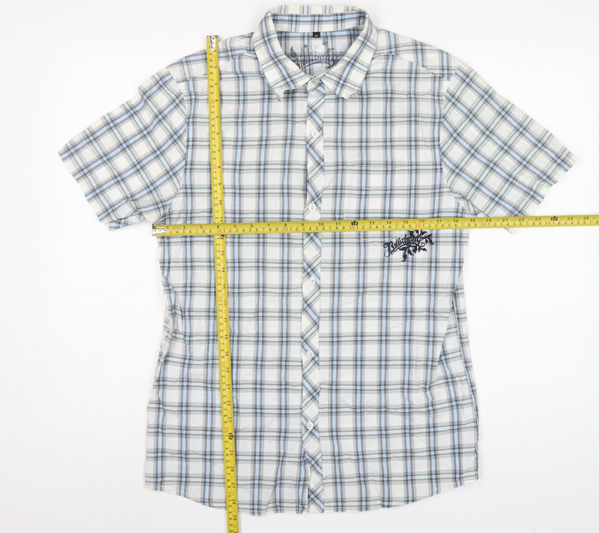 Bullberry Men White Blue Plaid M Short Sleeve Button-Down Shirt