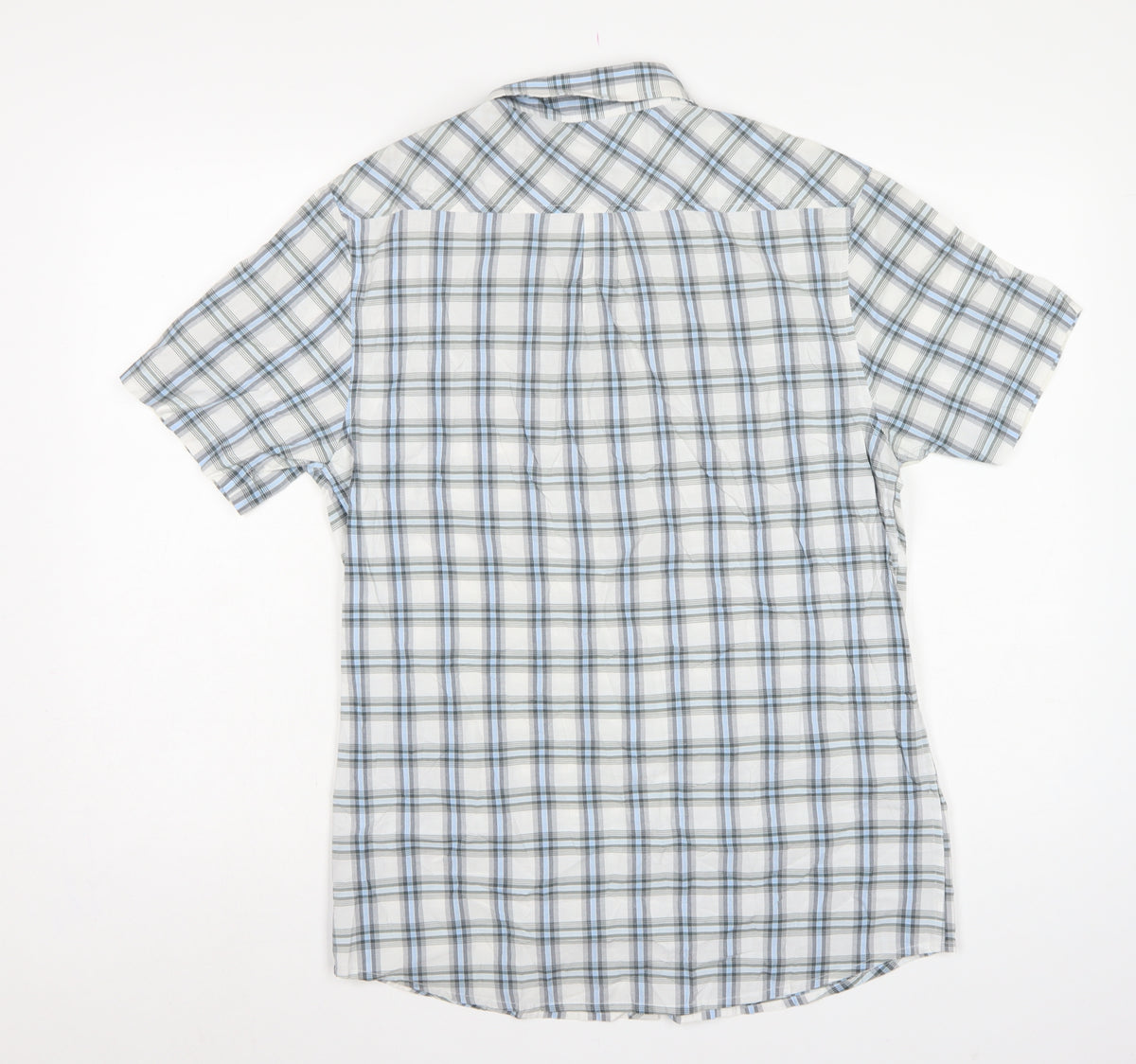 Bullberry Men White Blue Plaid M Short Sleeve Button-Down Shirt