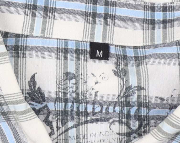 Bullberry Men White Blue Plaid M Short Sleeve Button-Down Shirt