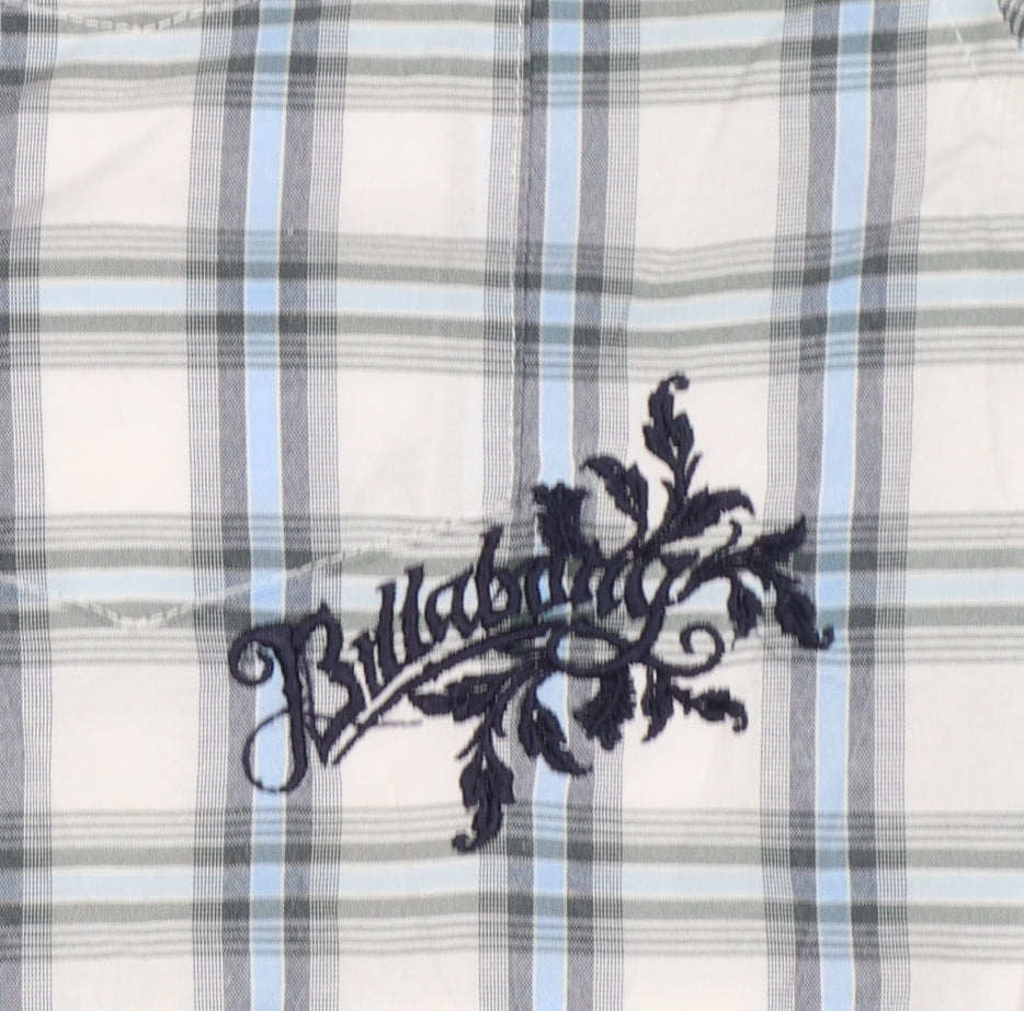 Bullberry Men White Blue Plaid M Short Sleeve Button-Down Shirt