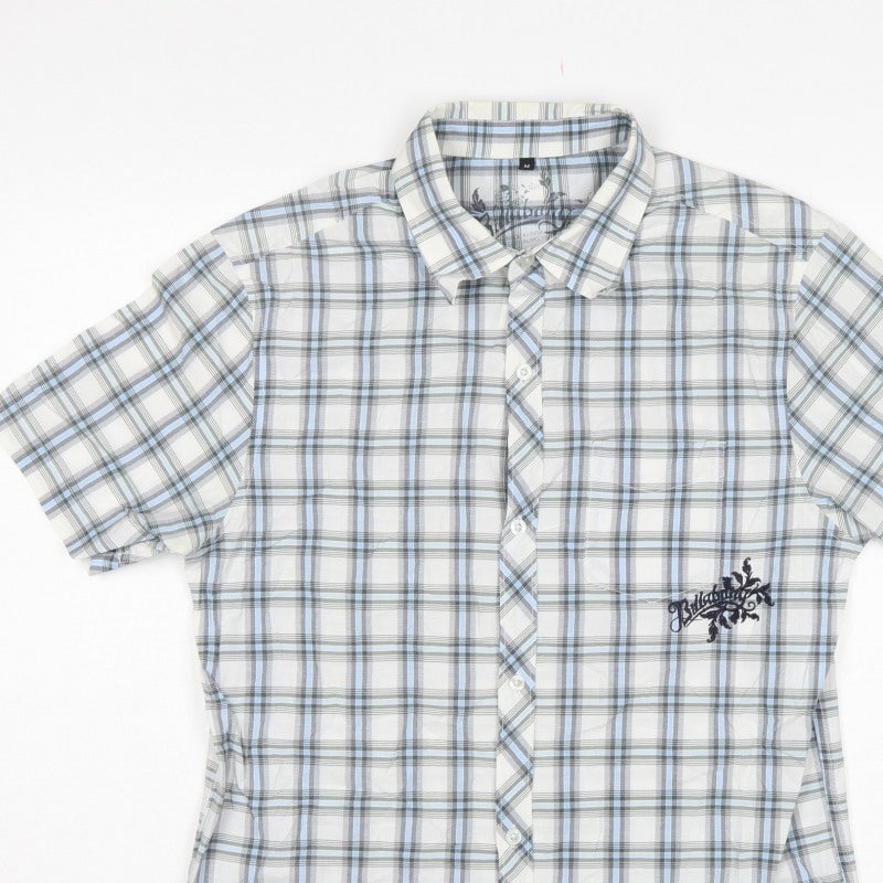 Bullberry Men White Blue Plaid M Short Sleeve Button-Down Shirt