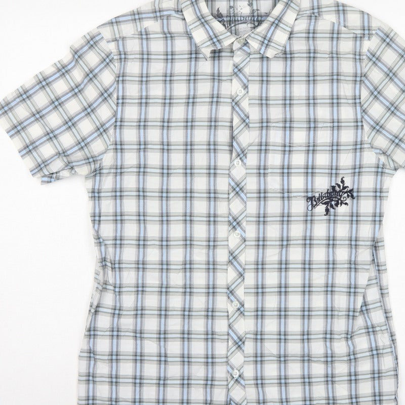 Bullberry Men White Blue Plaid M Short Sleeve Button-Down Shirt