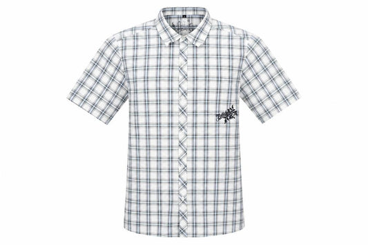 Bullberry Men White Blue Plaid M Short Sleeve Button-Down Shirt