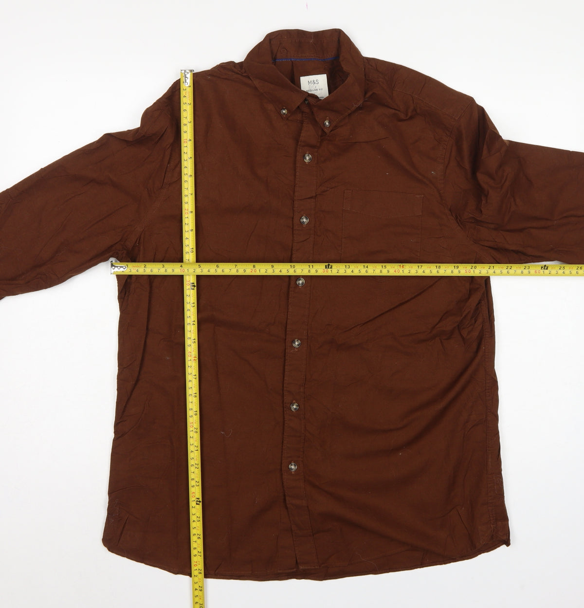 Marks & Spencer Men Brown L Regular Fit Cotton Button-Down Shirt