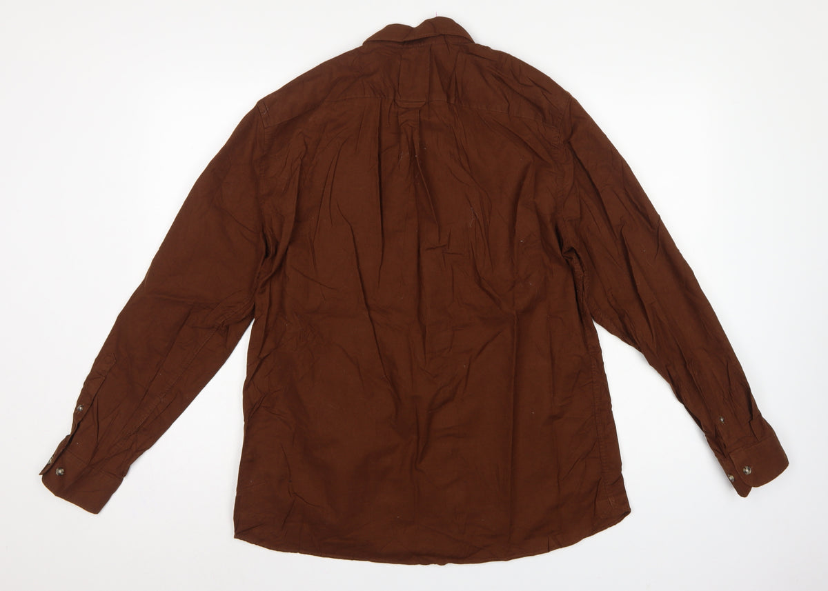 Marks & Spencer Men Brown L Regular Fit Cotton Button-Down Shirt