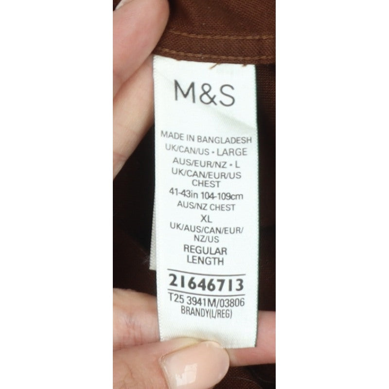 Marks & Spencer Men Brown L Regular Fit Cotton Button-Down Shirt