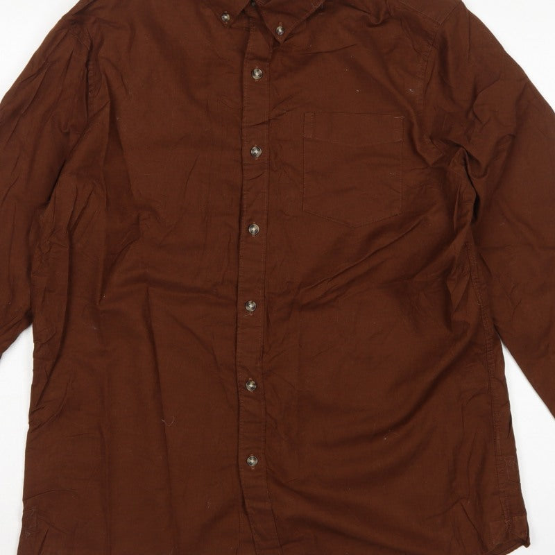 Marks & Spencer Men Brown L Regular Fit Cotton Button-Down Shirt
