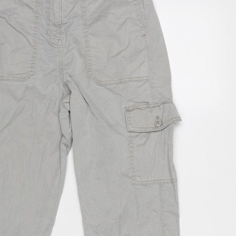 M&S Women Light Grey UK 8 Regular Cargo Trousers Elasticated Cuffs