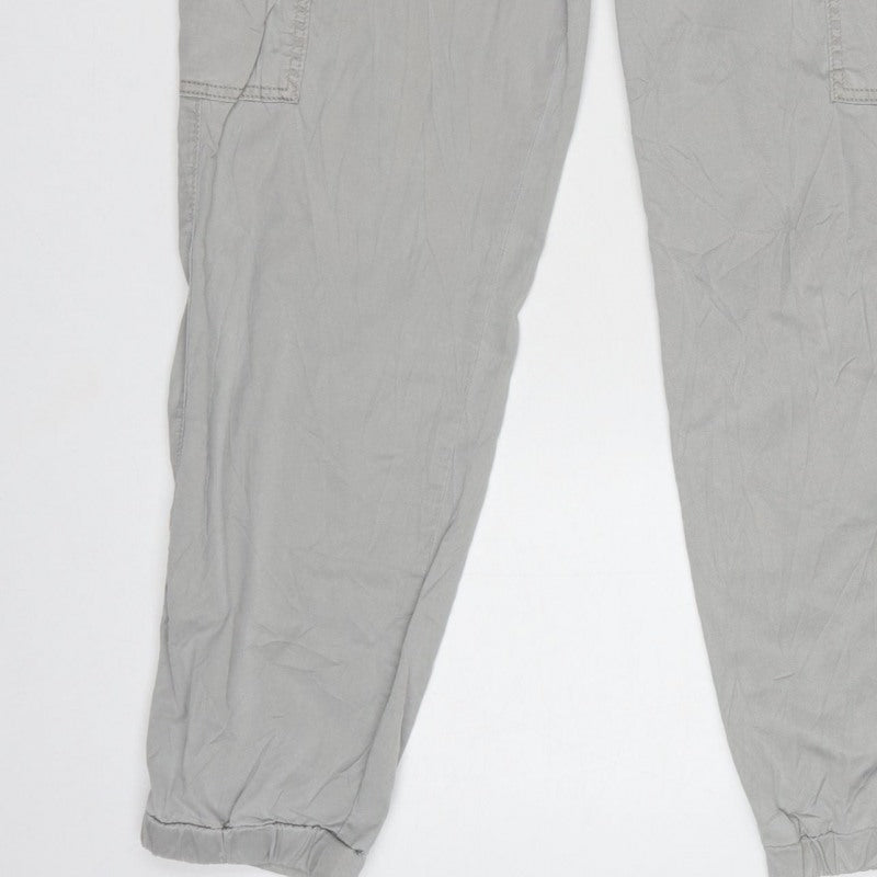 M&S Women Light Grey UK 8 Regular Cargo Trousers Elasticated Cuffs