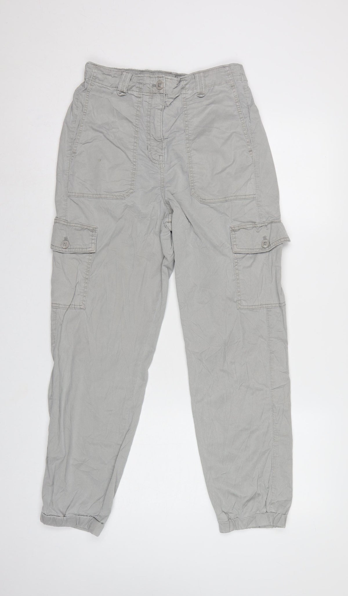 M&S Women Light Grey UK 8 Regular Cargo Trousers Elasticated Cuffs