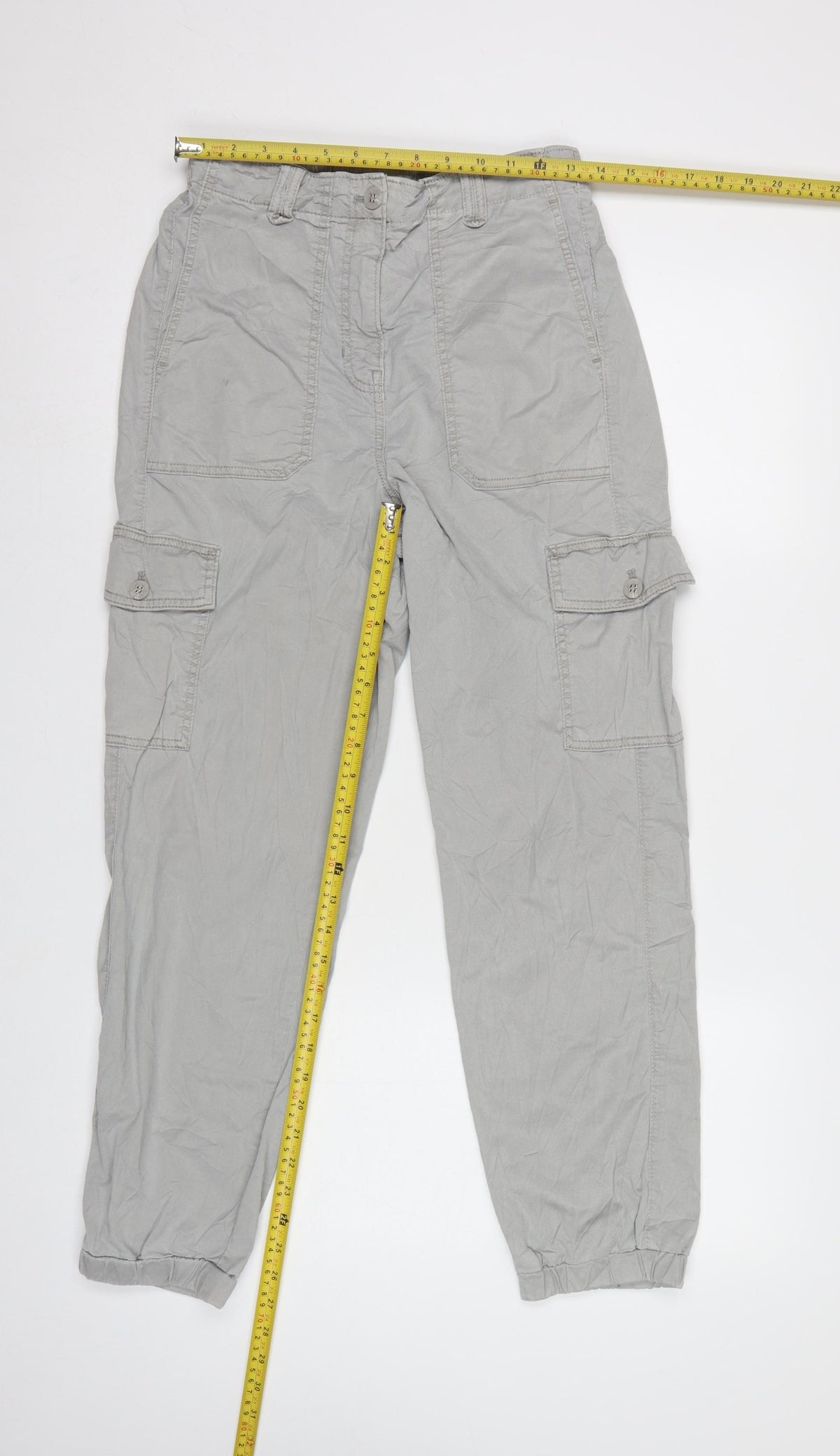 M&S Women Light Grey UK 8 Regular Cargo Trousers Elasticated Cuffs