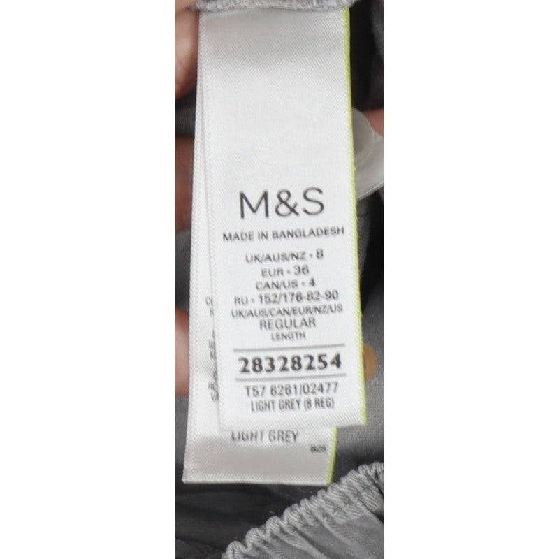M&S Women Light Grey UK 8 Regular Cargo Trousers Elasticated Cuffs