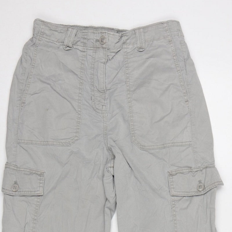 M&S Women Light Grey UK 8 Regular Cargo Trousers Elasticated Cuffs