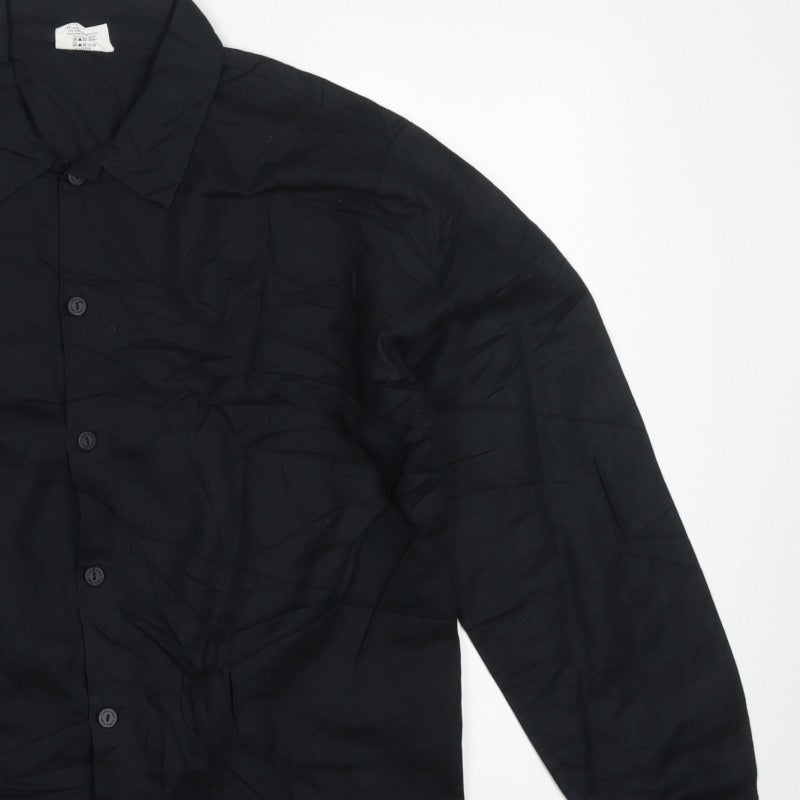 Calvin Klein Men’s Black M Long Sleeve Button-Up Shirt Point Collar