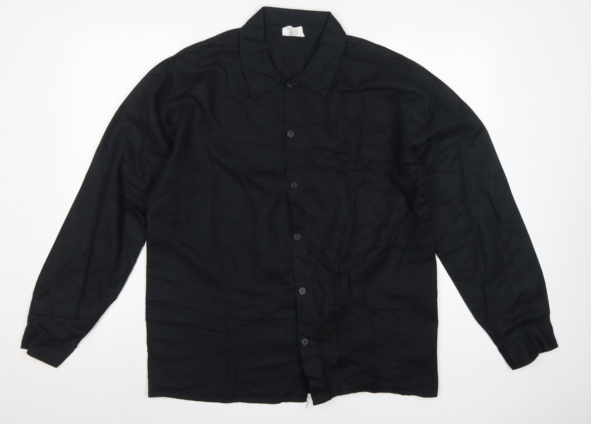 Calvin Klein Men’s Black M Long Sleeve Button-Up Shirt Point Collar
