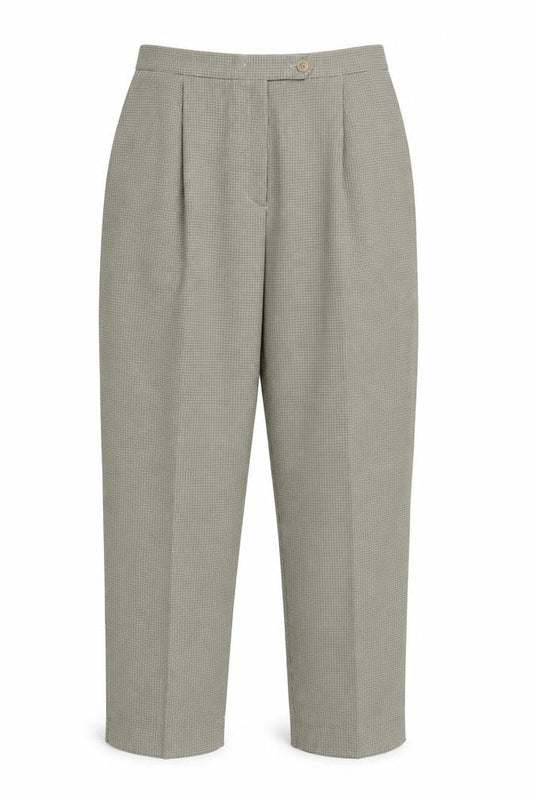 Berkertex Women Beige Check Pleated Straight Dress Trousers UK 18
